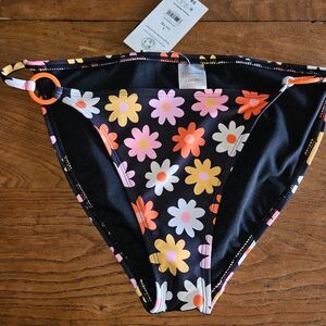 No Boundaries NOBO Daisy Floral Bikini Bottom NWT Side Rings Junior 11 W36 Y2K